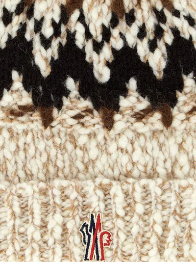 Moncler Beige Brown Geometric Pattern Beanie Hat