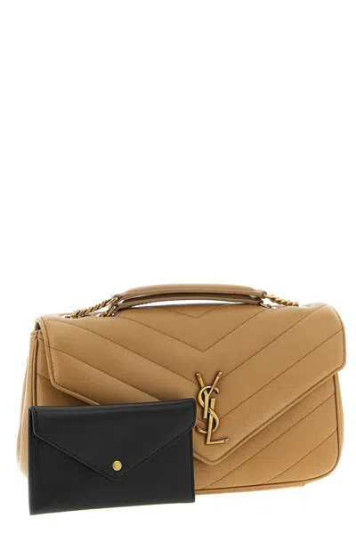 Saint Laurent Loulou Medium Shoulder Bag In Nude