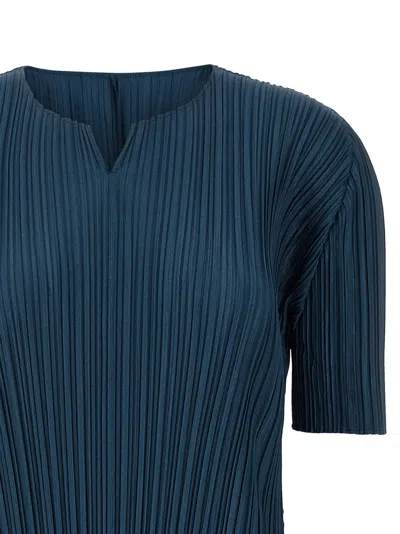 Issey Miyake Softly Draped Dress Short Sleeves In Blue
