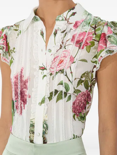 Alice And Olivia Minda Silk Blouse In White