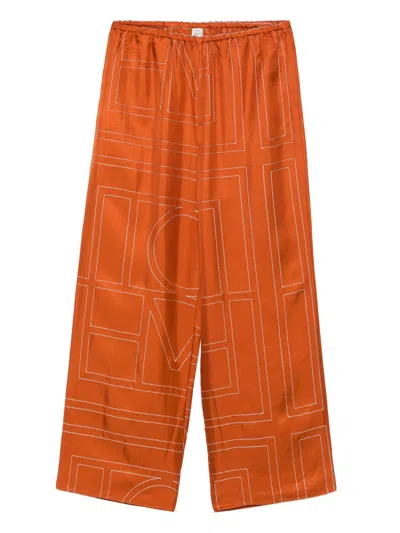 Totême Womens Contrast-stitch Silk Pyjama-style Bottoms Terracotta In Orange