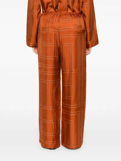 Totême Womens Contrast-stitch Silk Pyjama-style Bottoms Terracotta In Orange