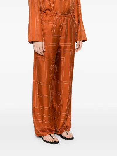 Totême Womens Contrast-stitch Silk Pyjama-style Bottoms Terracotta In Orange