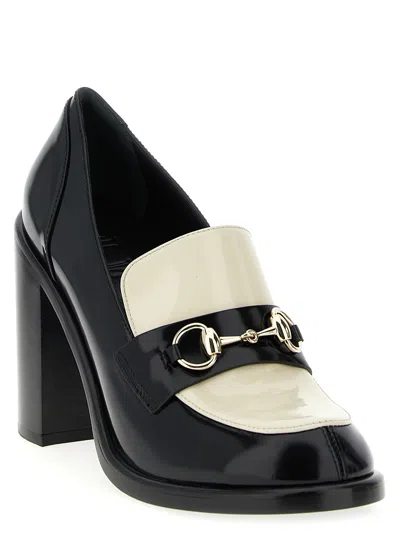 Gucci Stylish Two-tone Loafers Block Heel In Black