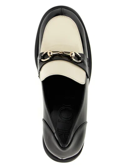 Gucci Stylish Two-tone Loafers Block Heel In Black