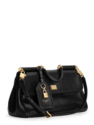 Dolce & Gabbana My Sicily Leather Shoulder Bag In Black