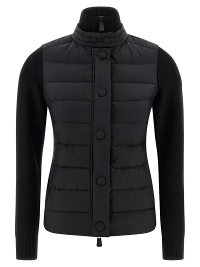 Moncler Quilted Cardigan Featuring Ribbed Collar And Cuffs In Black
