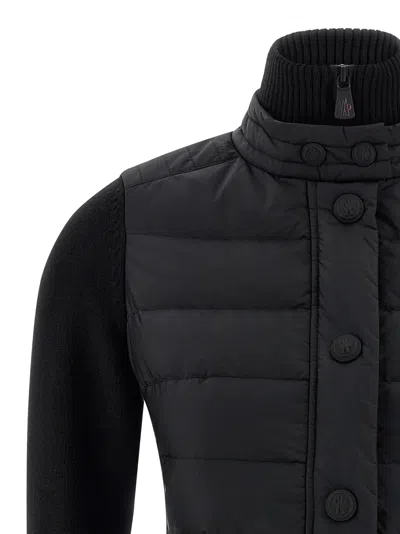 Moncler Quilted Cardigan Featuring Ribbed Collar And Cuffs In Black