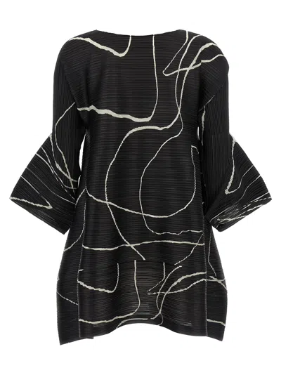 Issey Miyake Abstract Pattern Dress Bell Sleeves In Black