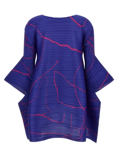 Issey Miyake Abstract Pattern Knee-length Dress With Wide Sleeves In Blue