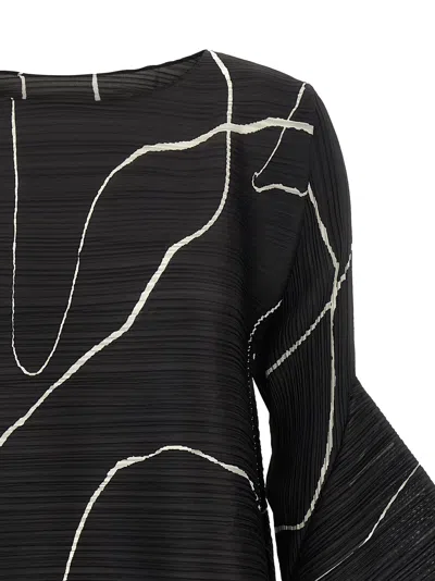 Issey Miyake Abstract Pattern Dress Bell Sleeves In Black