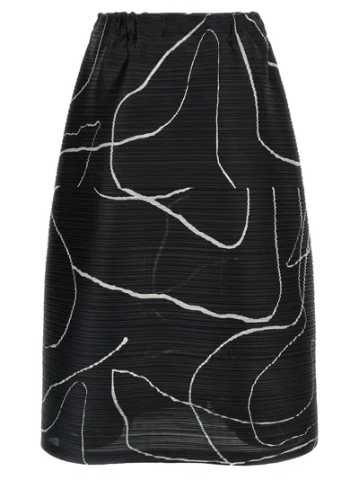 Issey Miyake Abstract Pattern Knee-length Skirt With Elastic Waistband In Black