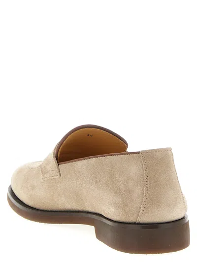 Brunello Cucinelli Suede Round Toe Stitched Loafers In Neutral