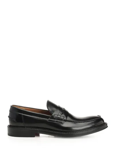 Corvari Penny Shoes Pelle Spazzolata Loafers Black In Black