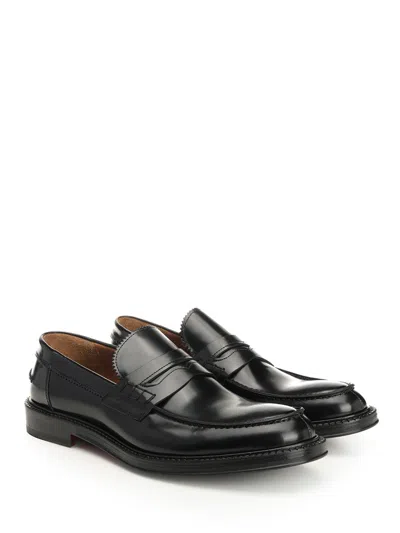 Corvari Penny Shoes Pelle Spazzolata Loafers Black In Black