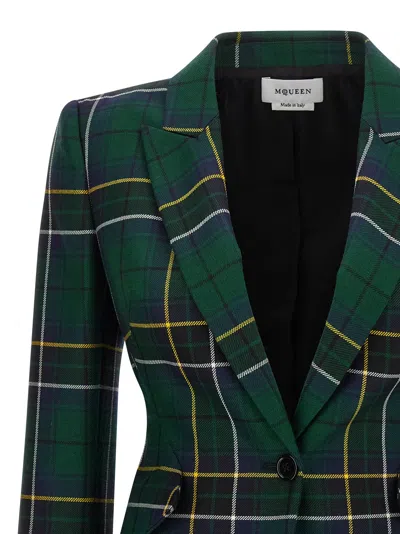 Alexander Mcqueen Pointed Shoulder Blazer Blazers Green In Black