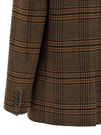 Saint Laurent Checked Pattern Jacket Flap Pockets In Brown