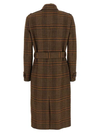Saint Laurent Prince Of Wales Wool Coat Coats And Trench Coats Brown In Brown