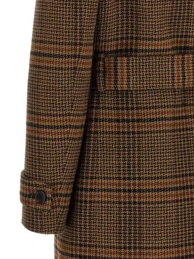 Saint Laurent Prince Of Wales Wool Coat Coats And Trench Coats Brown In Brown