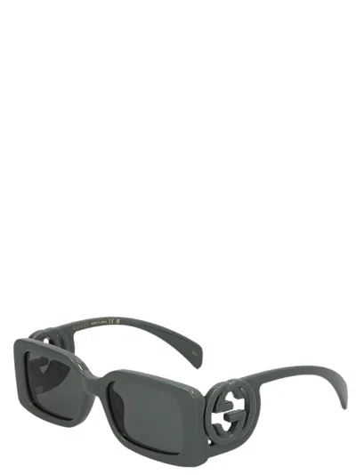 Gucci Rectangular Sunglasses With Cut-out Gg Detailing In Green