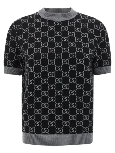 Gucci Reversible Sweater Gg Jacquard Sweaters And Cardigans Multicolor In Gray