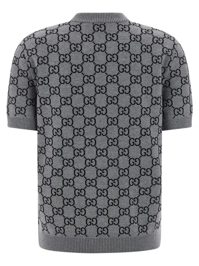 Gucci Reversible Sweater Gg Jacquard Sweaters And Cardigans Multicolor In Gray
