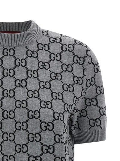 Gucci Reversible Sweater Gg Jacquard Sweaters And Cardigans Multicolor In Gray