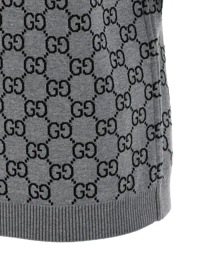 Gucci Reversible Sweater Gg Jacquard Sweaters And Cardigans Multicolor In Gray