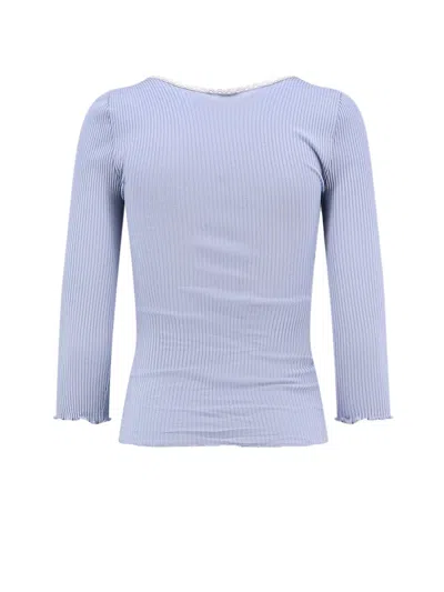 Chloé Ribbed Cotton Shirt With Lace Insert In Blue