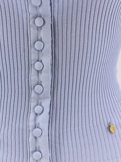 Chloé Ribbed Cotton Shirt With Lace Insert In Blue