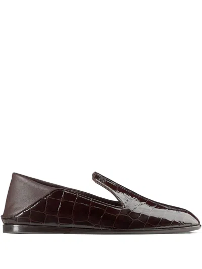 Jimmy Choo Elliot Croc-embossed Leather Slippers In Burgundy