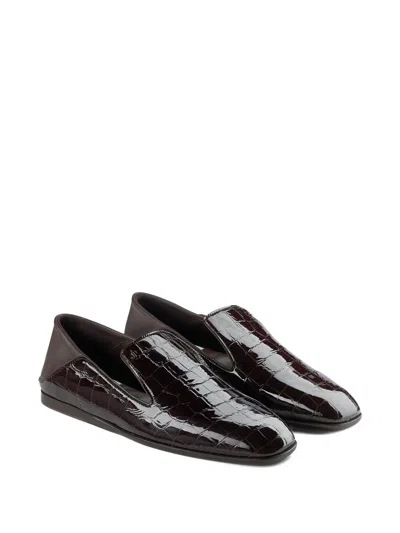 Jimmy Choo Elliot Croc-embossed Leather Slippers In Burgundy