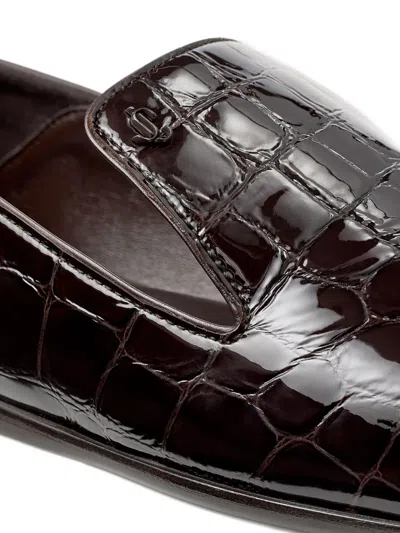 Jimmy Choo Elliot Croc-embossed Leather Slippers In Burgundy