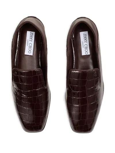 Jimmy Choo Elliot Croc-embossed Leather Slippers In Burgundy