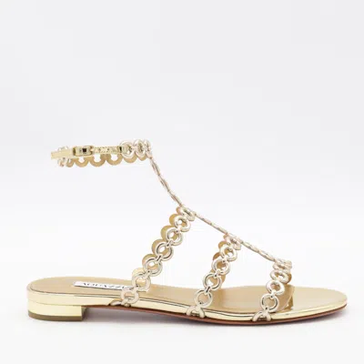 Aquazzura Heel Sandals With Metallic Chain Detail In Soft Gold