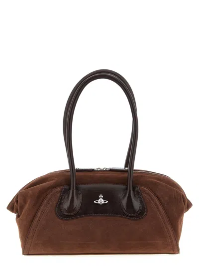 Vivienne Westwood Mens Aw25-chocolate Brown Shirley Small Suede Holdall In Brown