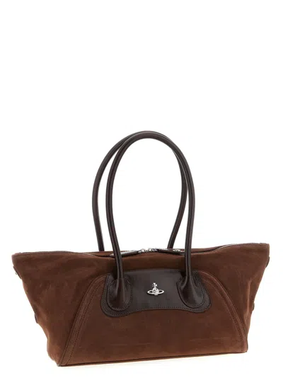 Vivienne Westwood Mens Aw25-chocolate Brown Shirley Small Suede Holdall In Brown
