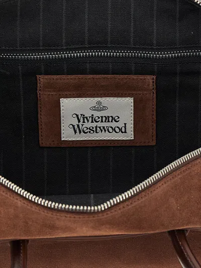 Vivienne Westwood Mens Aw25-chocolate Brown Shirley Small Suede Holdall In Brown