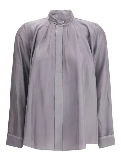 Forte Forte High Neck Long Sleeve Pleated Top In Gray
