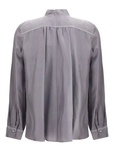 Forte Forte High Neck Long Sleeve Pleated Top In Gray