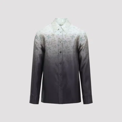 Jil Sander Floral Long Sleeve Shirt With Spread Collar In Gray