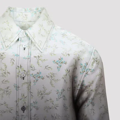 Jil Sander Floral Long Sleeve Shirt With Spread Collar In Gray
