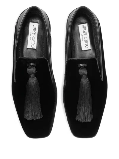 Jimmy Choo Eliot Velvet Tassel Ballet Flats In Black