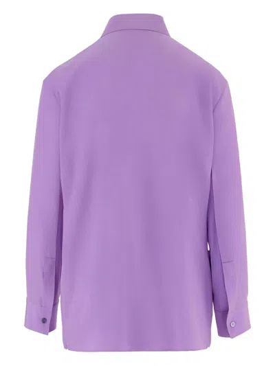 Gucci Long Sleeve Silk Shirt With Pointed Collar In Purple
