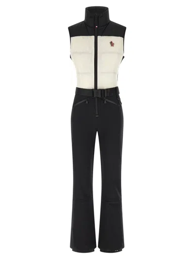 Moncler Belted Paneled Quilted Down Ski Suit In Multi