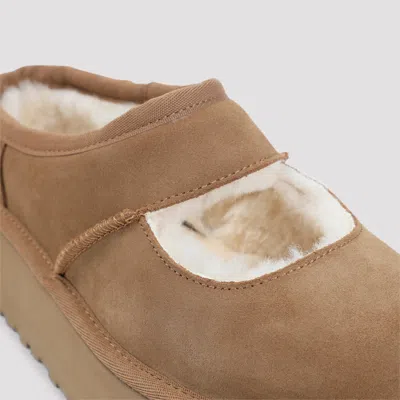 Ugg Suede Slippers With Plush Mutton Lining In Brown