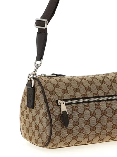 Gucci Small Gg Cylindrical Shoulder Strap Crossbody Bags Beige In Brown