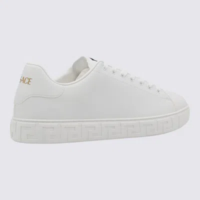 Versace Leather Sneakers With La Greca Motif In White