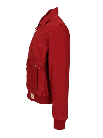 Carhartt Collared Jacket With Ribbed Cuffs And Hem In Red