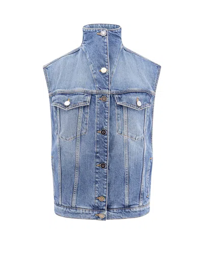 Alaïa Womens Alaia High-neck Faded-wash Regular-fit Denim-blend Vest In Blue
